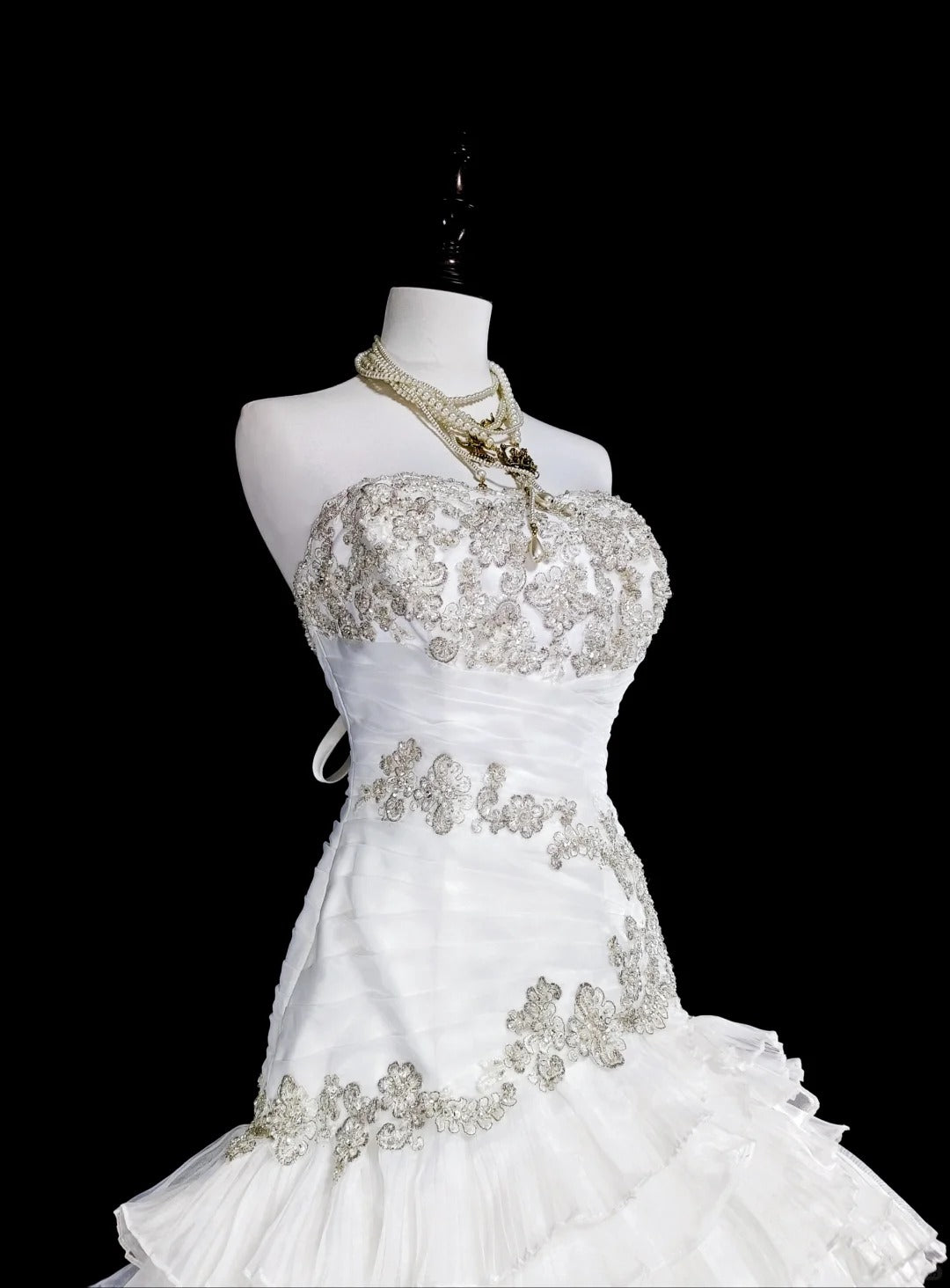 Unique Wedding Dresses Mermaid Strapless White With Ruffles Beaded Crystals Long Bridal Gown N3420