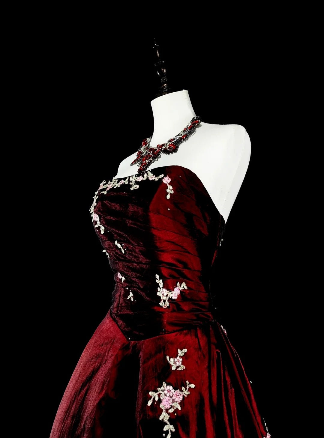 Vintage Prom Dresses Aesthetic 1950s Retro Classy Ball Gown Strapless Burgundy Long Inspo Night Gala Dress N1996