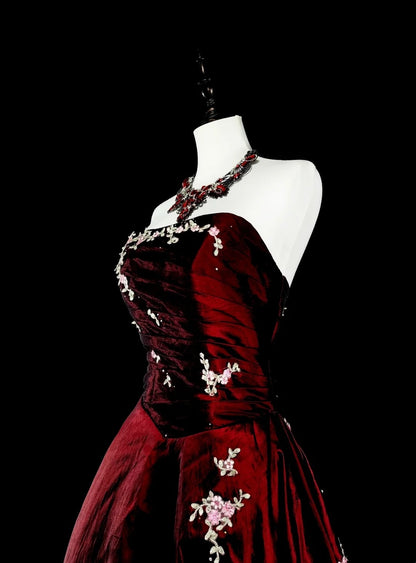 Vintage Prom Dresses Aesthetic 1950s Retro Classy Ball Gown Strapless Burgundy Long Inspo Night Gala Dress N1996