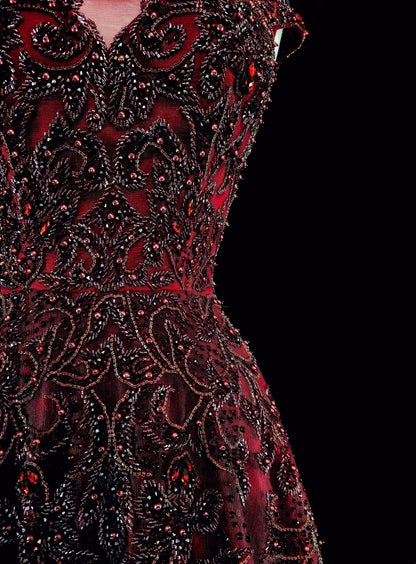 Vintage A line Scoop Burgundy Tulle 70s With Beads Long Prom Gown Party Wear Dresses N1844