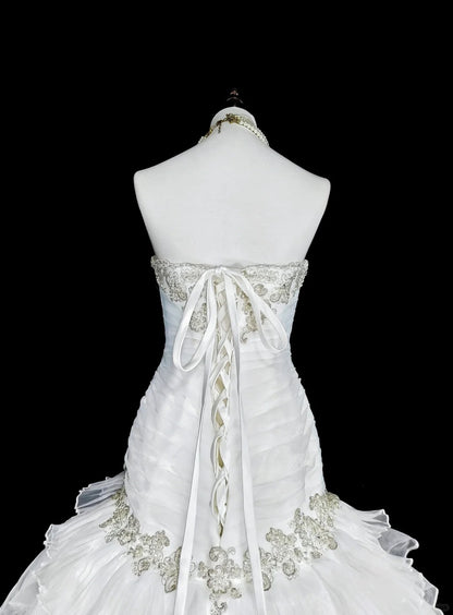 Unique Wedding Dresses Mermaid Strapless White With Ruffles Beaded Crystals Long Bridal Gown N3420