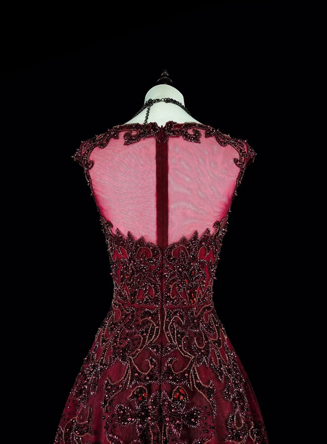 Vintage A line Scoop Burgundy Tulle 70s With Beads Long Prom Gown Party Wear Dresses N1844
