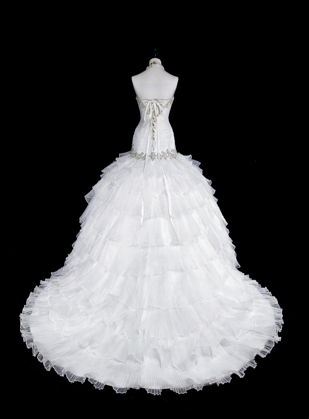 Unique Wedding Dresses Mermaid Strapless White With Ruffles Beaded Crystals Long Bridal Gown N3420