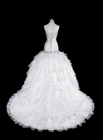 Unique Wedding Dresses Mermaid Strapless White With Ruffles Beaded Crystals Long Bridal Gown N3420