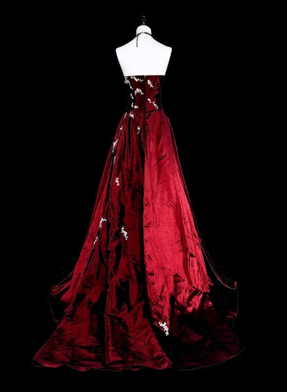 Vintage Prom Dresses Aesthetic 1950s Retro Classy Ball Gown Strapless Burgundy Long Inspo Night Gala Dress N1996