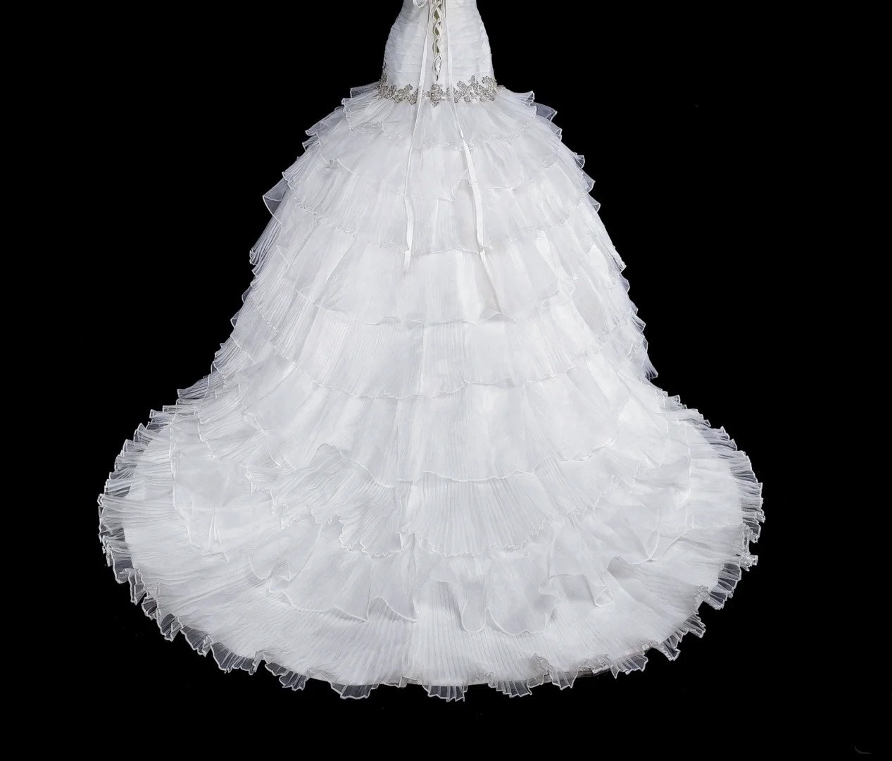 Unique Wedding Dresses Mermaid Strapless White With Ruffles Beaded Crystals Long Bridal Gown N3420