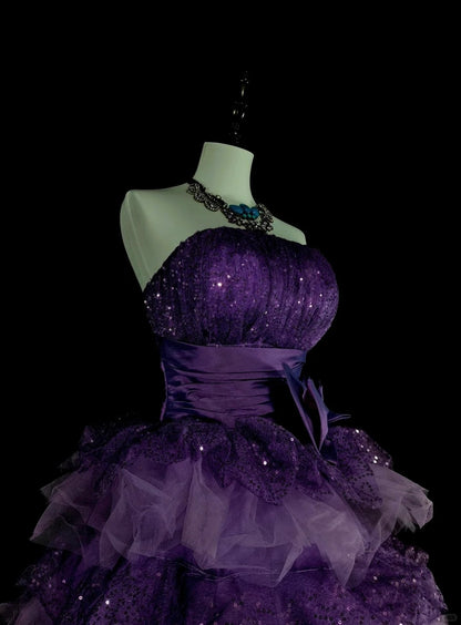 Vintage Ball Gown Strapless Purple Tulle Tiered Layers Sweet 16 Dresses Quinceanera Dress Long 15 Vestidos De Fiesta N1496