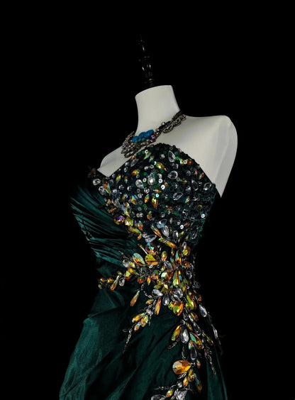 Vintage Mermaid Sweetheart Dark Green Satin Sleeveless 90s Prom Dresses Inspo Long Formal Party Gown N1498