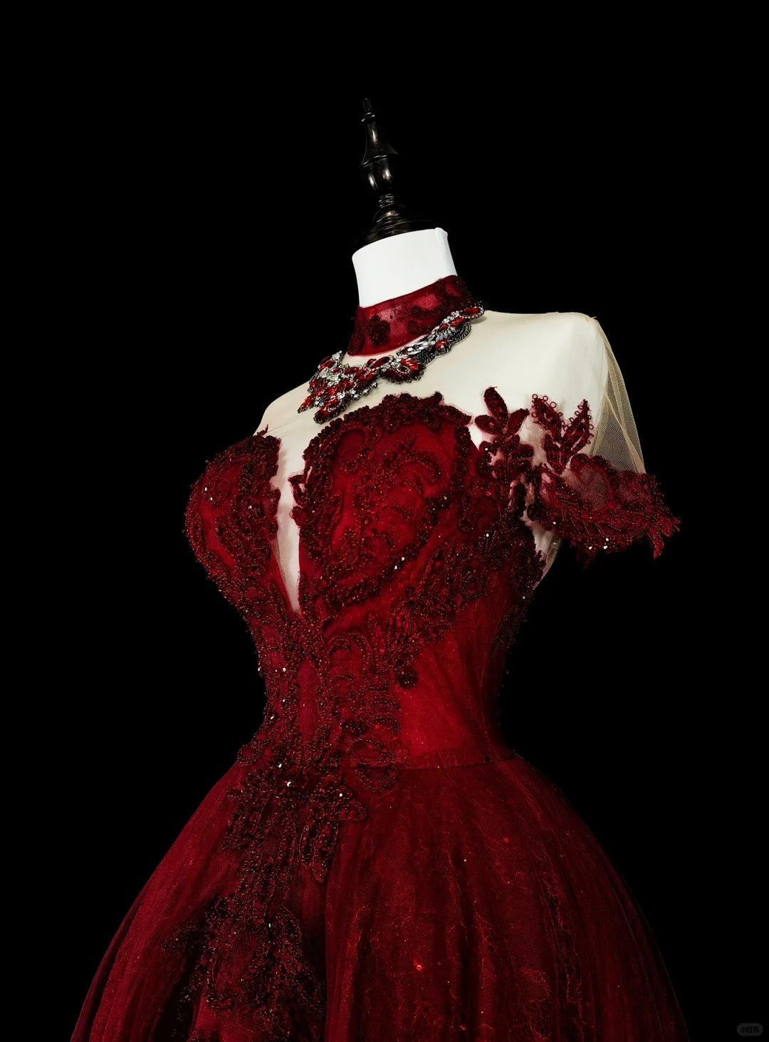 Vintage Prom Dresses Ball Gown Jewel Neck Burgundy With Beading Lace 1980s Long Formal Gown N2706