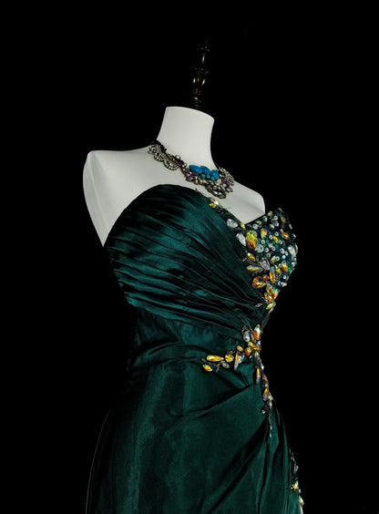 Vintage Mermaid Sweetheart Dark Green Satin Sleeveless 90s Prom Dresses Inspo Long Formal Party Gown N1498