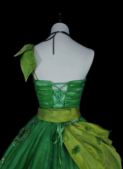 Vintage Ball Gown One Shoulder Green Tulle With Ruffles Sweet 16 Dresses Quinceanera Dress Long 15 Vestidos De Fiesta N1463