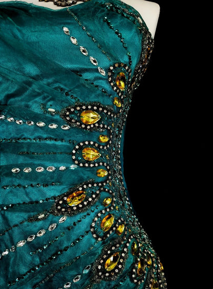 Vintage Prom Dresses Aesthetic 1970s Retro Mermaid Green Satin Long Formal Dress N2150