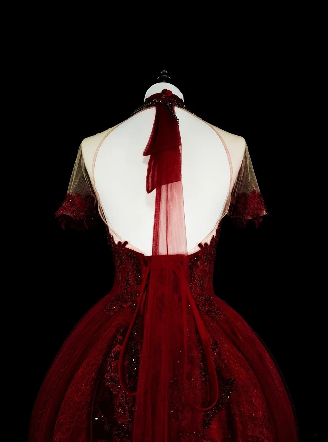 Vintage Prom Dresses Ball Gown Jewel Neck Burgundy With Beading Lace 1980s Long Formal Gown N2706