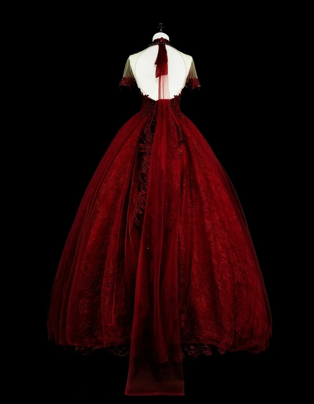 Vintage Prom Dresses Ball Gown Jewel Neck Burgundy With Beading Lace 1980s Long Formal Gown N2706