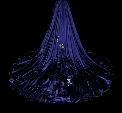 Vintage A line Strapless Royal Blue Satin Sleeveless 90s Prom Dresses Inspo Long Formal Party Gown N1499