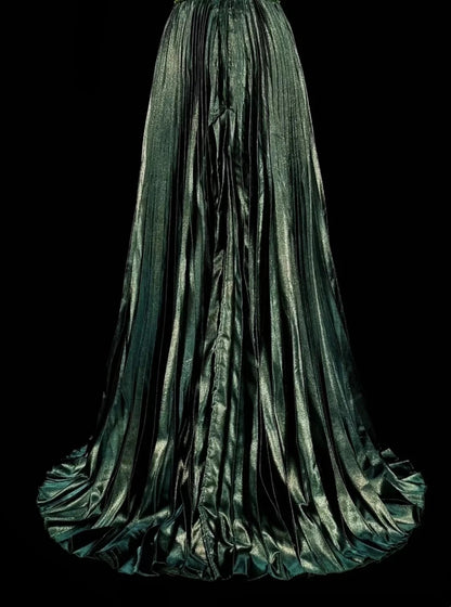 Vintage A Line Halter Green Pleated With Beads Sleeveless 80s Prom Dresses Long Formal Party Gown N1465