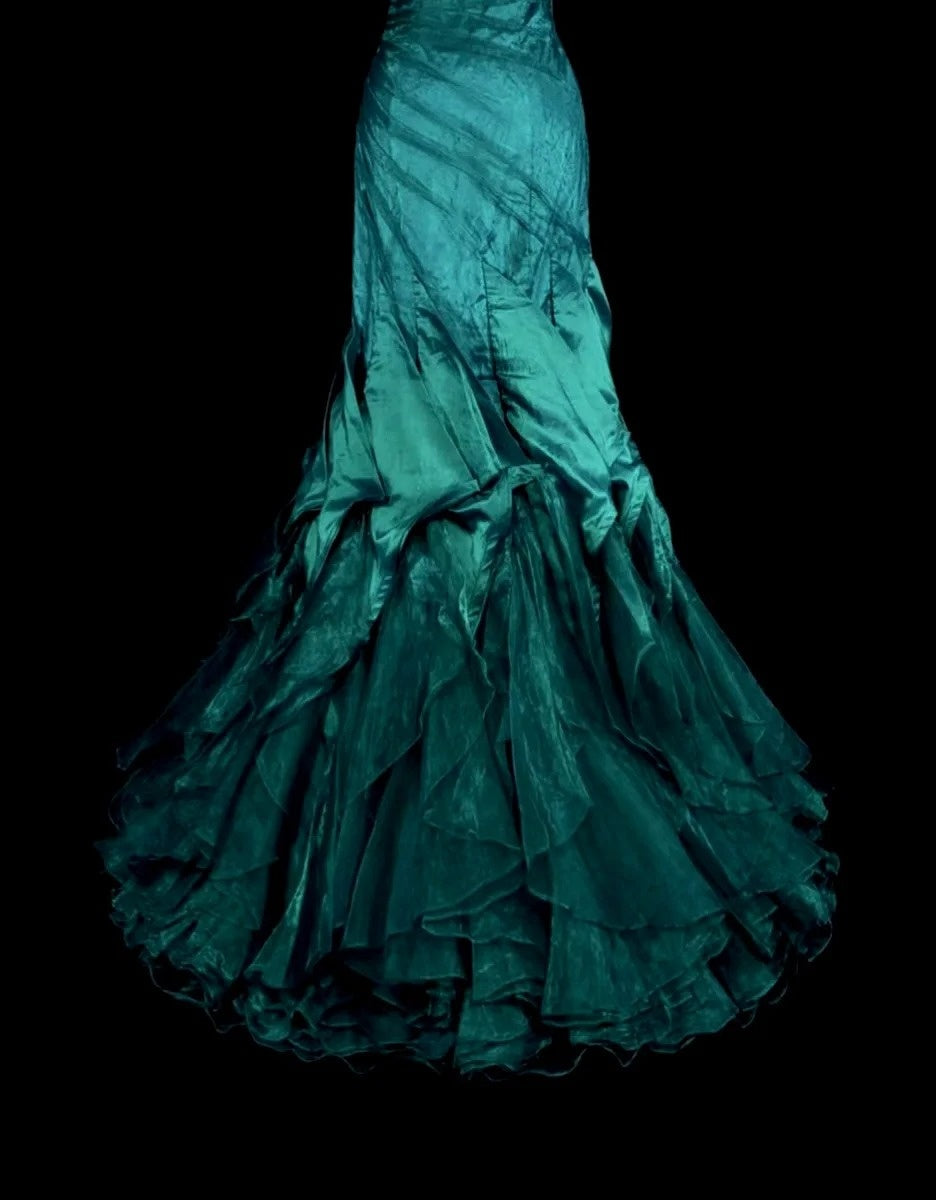 Vintage Prom Dresses Aesthetic 1970s Retro Mermaid Green Satin Long Formal Dress N2150