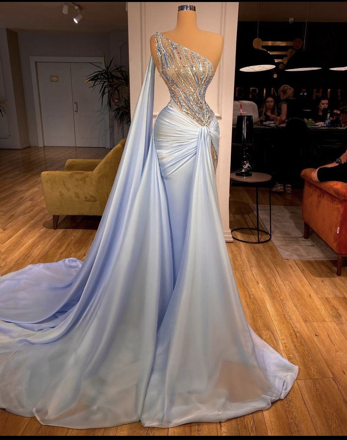 Elegant Formal Prom Dress Long Blue Mermaid One Shoulder Women Girls Evening Gown for Special Occasions RC0194