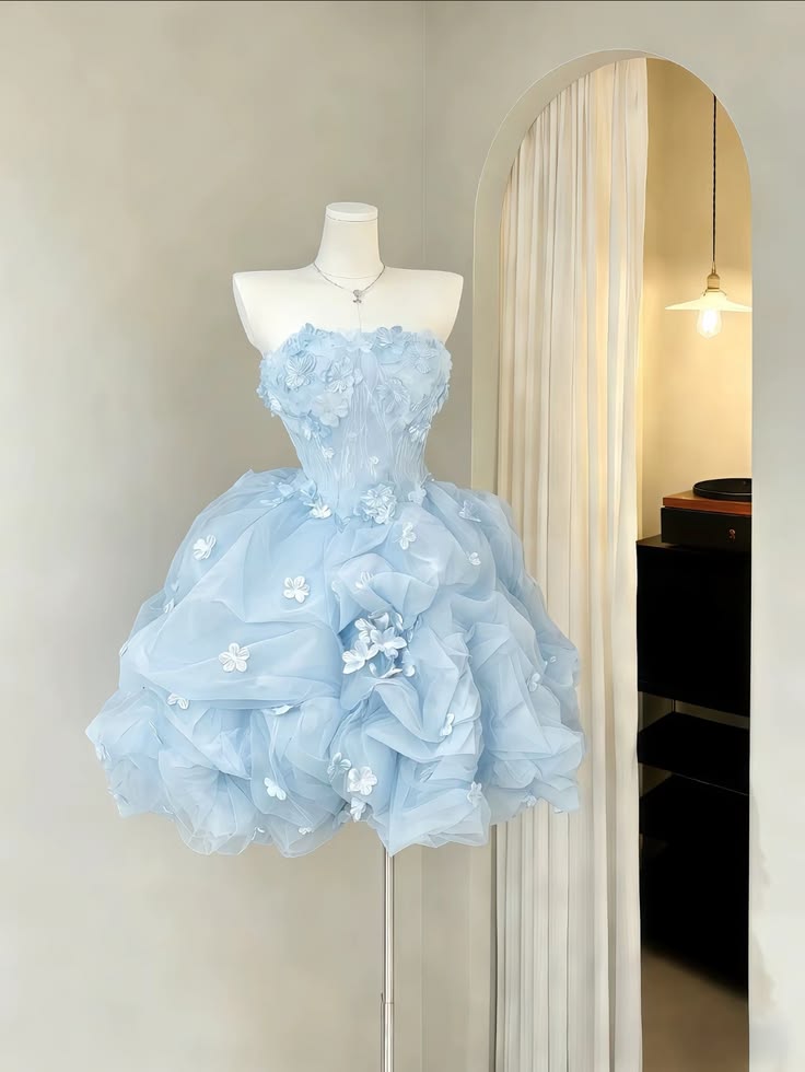 Pretty Ball Gown Sweethart Light Sky Blue Short Mini Homecoming Dresses Cocktail Dress N2428