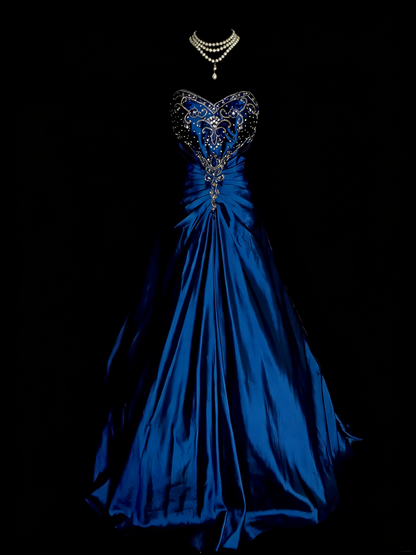 Vintage Ball Gown Sweethart Royal Blue With Beads College Formal Outfit Long Prom Graduation Dresses For Teens N1314