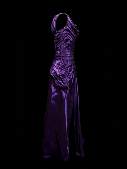Vintage Mermaid Square Neck Purple Sleeveless 90s With Ruffles Prom Dresses Long Formal Party Gown N1387