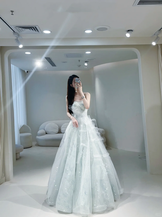 Cute Ball Gown Strapless Tulle Layered Long Prom Dresses Impress 20th Birthday Outfits Prom Gown AB902