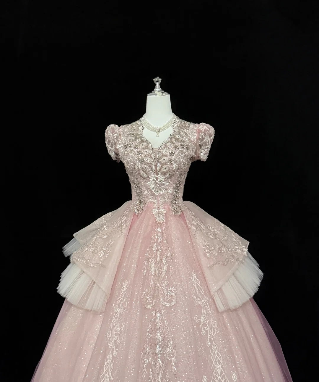 Sweet 16 Dresses Long Ball Gown V Neckline Pink With Lace Appliques Sweet Sixteen Birthday Gown RC0316