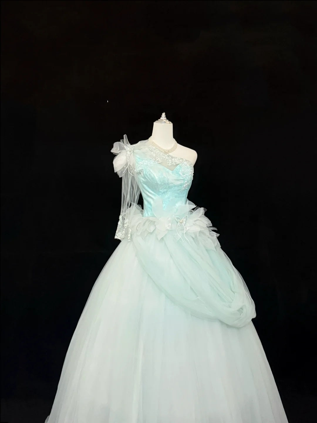 Sweet 16 Dresses Long Ball Gown Sweet Sixteen Long Birthday Dress One Shoulder Blue Tulle Formal Gown RC0292