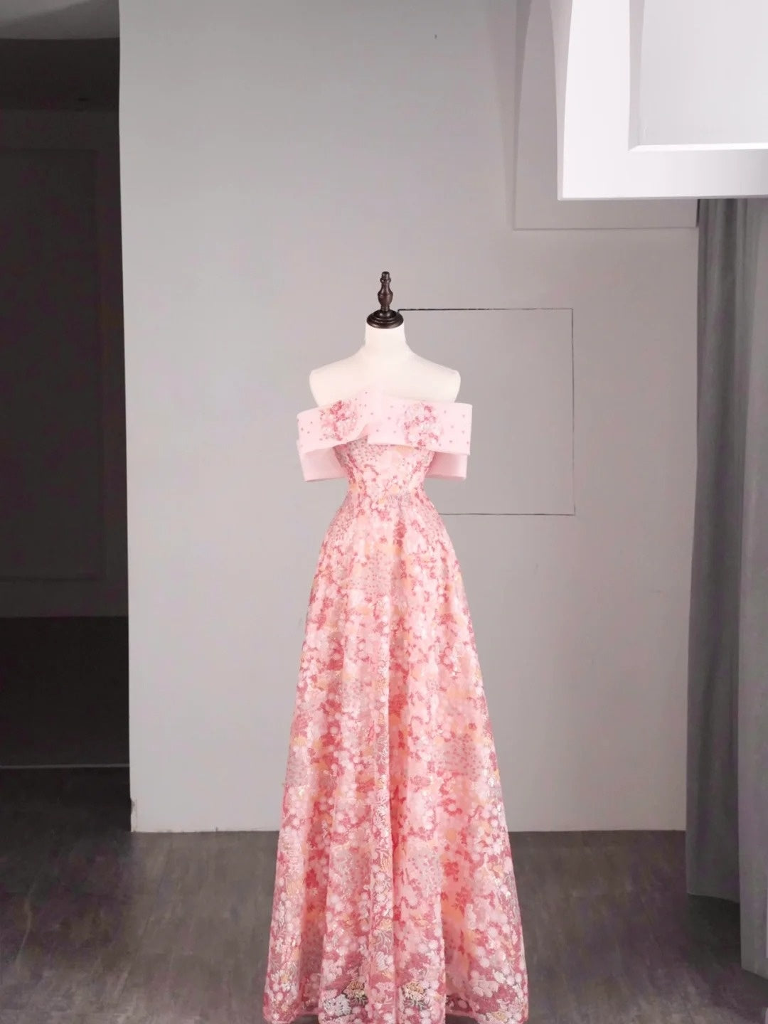 Elegant A line Off The Shoulder Pink Sequin Long Prom Dresses For Teens Evening Outfits Formal Dress N1079