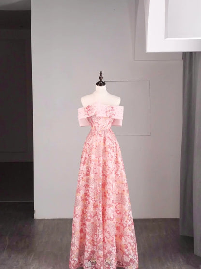 Elegant A line Off The Shoulder Pink Sequin Long Prom Dresses For Teens Evening Outfits Formal Dress N1079