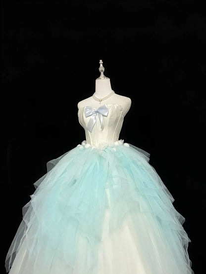 Sweet 16 Dresses Long Ball Gown Sweet Sixteen Long Birthday Dress Sweetheart Blue Tulle Formal Gown RC0304