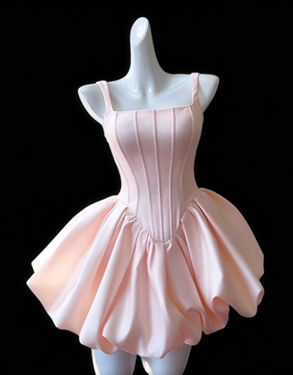Cute Ball Gown Square Neck Pink Satin Mini University Ideas Homecoming Dress Inspo Short Birthday Dresses Senior Graduation Outfits RB7163