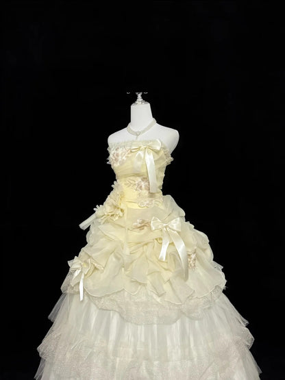 Sweet 16 Dresses Long Ball Gown Strapless Yellow With Lace Sweet Sixteen Birthday Gown RC0303