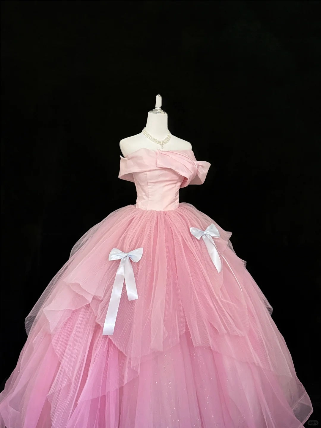 Tulle Prom Dress Long Floor Length Ball Gown Off Shoulder Pink With Sleeves Formal Evening Gown For Women RC0272