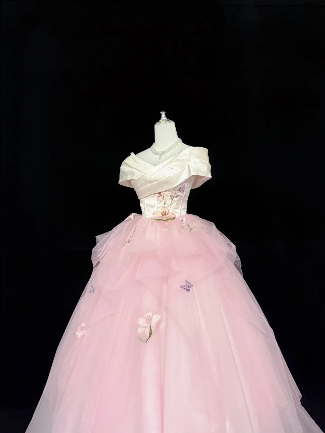 Cute Sweet 16 Dresses Long Ball Gown Off Shoulder Pink Tulle Formal Sweet Sixteen Birthday Gown RC0249