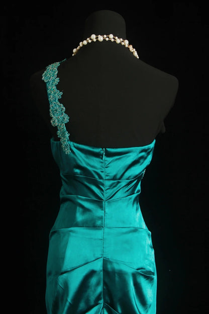 Aesthetic Outfits Prom Dresses Mermaid One Shoulder Green With Lace Evening Gown Long Formal Dress RB3262