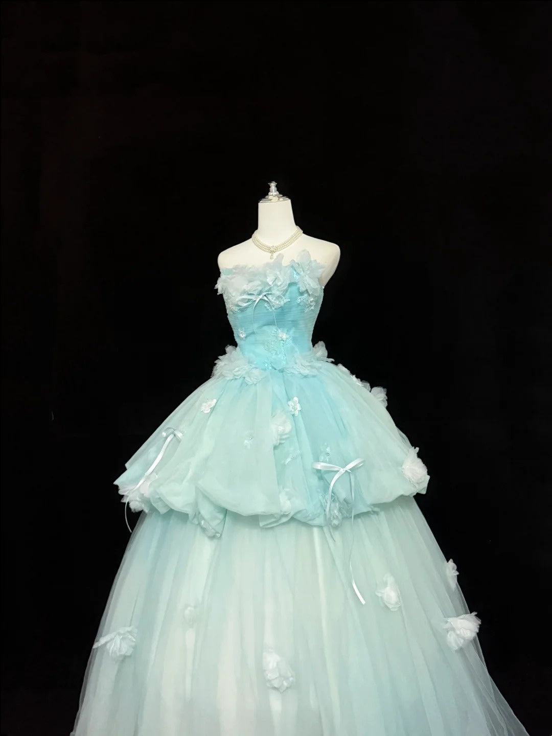 Sweet 16 Dresses Long Ball Gown Sweet Sixteen Long Birthday Dress Strapless Blue Tulle Formal Gown RC0321