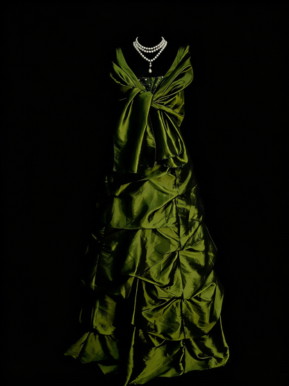 Vintage Prom Dresses Aesthetic 1960s Retro Ball Gown V Neck Olive Green Long Party Dress N2133