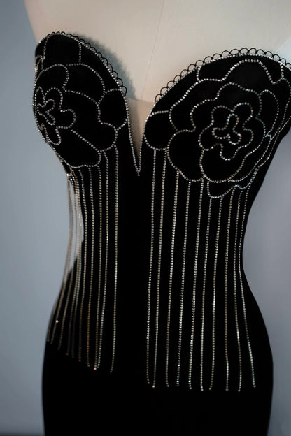 Modest Mermaid Sweetheart Black Velvet College Formal Outfit Prom Graduation Dresses For Teens N1178
