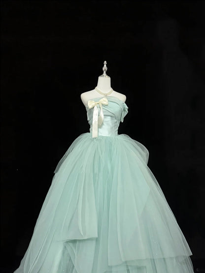 Sweet 16 Dresses Long Ball Gown Sweet Sixteen Long Birthday Dress Strapless Mint Green Tulle Formal Gown RC0306