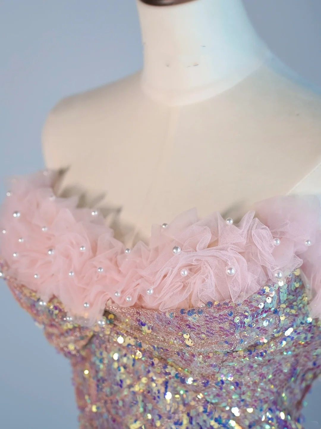 Modest Mermaid Sweetheart Pink Sequin Long Prom Dresses Night Semi Formal Dresses N686