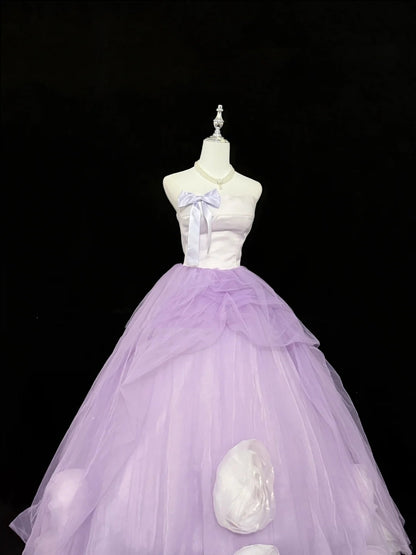 Sweet 15 Quinceanera Dress Ball Gown Strapless Lilac With Flowers Tulle 15th Birthday Gown RC0270