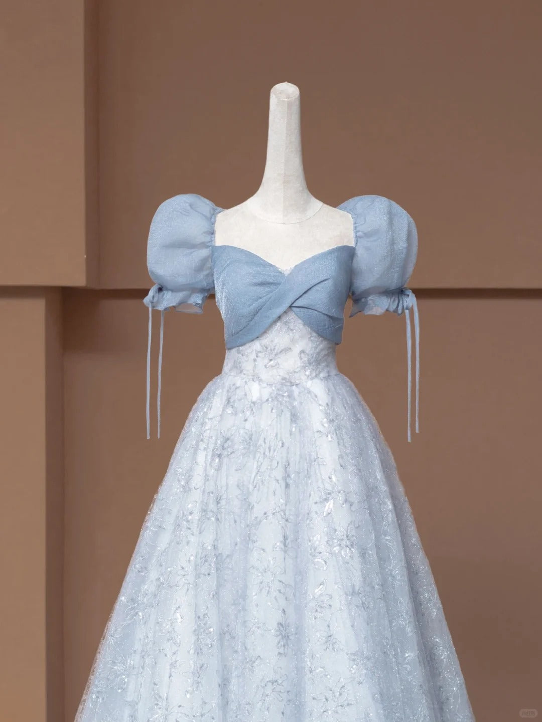 Fairytale Ball Gown Sweetheart With Puffy Sleeves Blue Tulle Long Formal Evening Dress Formal Birthday Gowns Prom Dresses N730