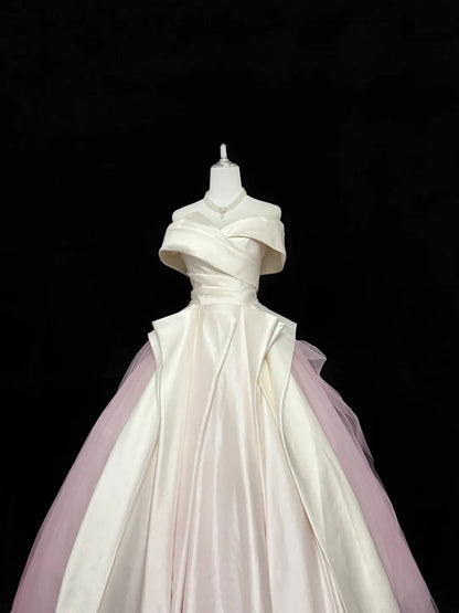 Sweet 16 Dresses Long Ball Gown Off Shoulder With Sleeves Pink Tulle Sweet Sixteen Birthday Gown RC0339
