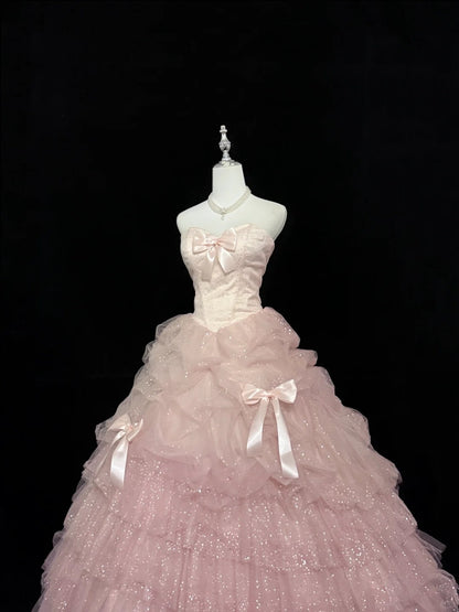 Sweet 16 Dresses Long Ball Gown Sweet Sixteen Long Birthday Dress Sweetheart Blush Pink Tulle Formal Gown RC0290