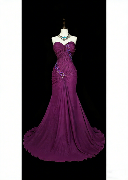 Vintage Mermaid Sweetheart With Beaded Purple Long Summer Beach Black Tie Prom Dresses Spring Formal Party Dress N1420
