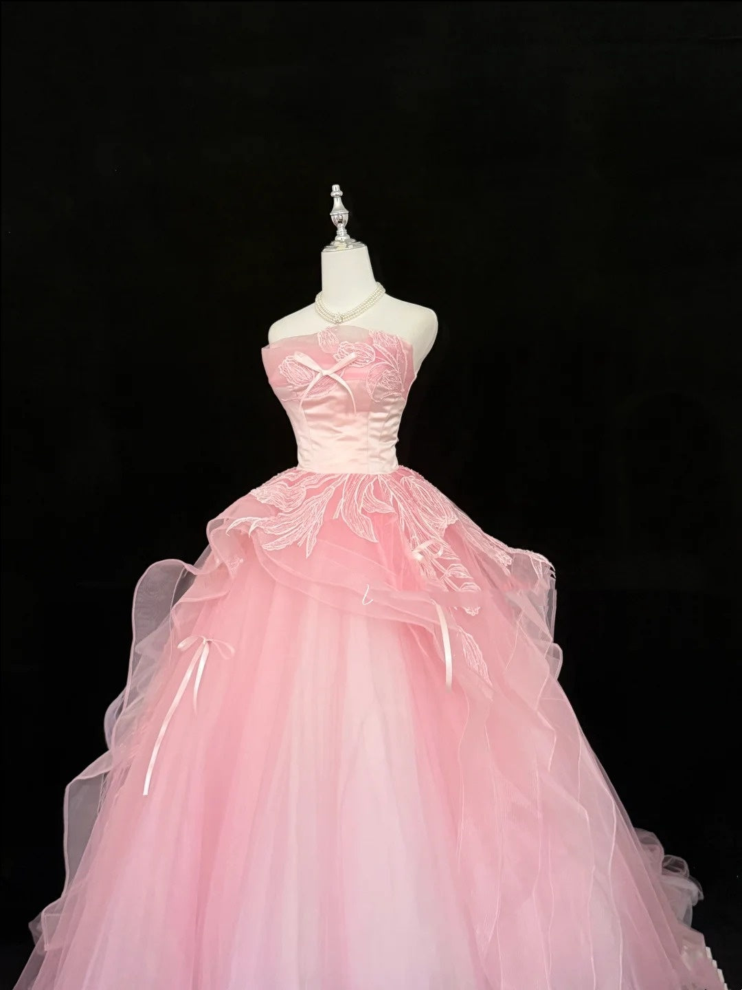 Sweet 16 Dresses Long Ball Gown Sweet Sixteen Long Birthday Dress Strapless Appliqued Pink Formal Gown RC0301