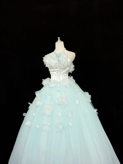 Sweet 16 Dresses Long Ball Gown Sweet Sixteen Long Birthday Dress Strapless Blue Formal Gown RC0317