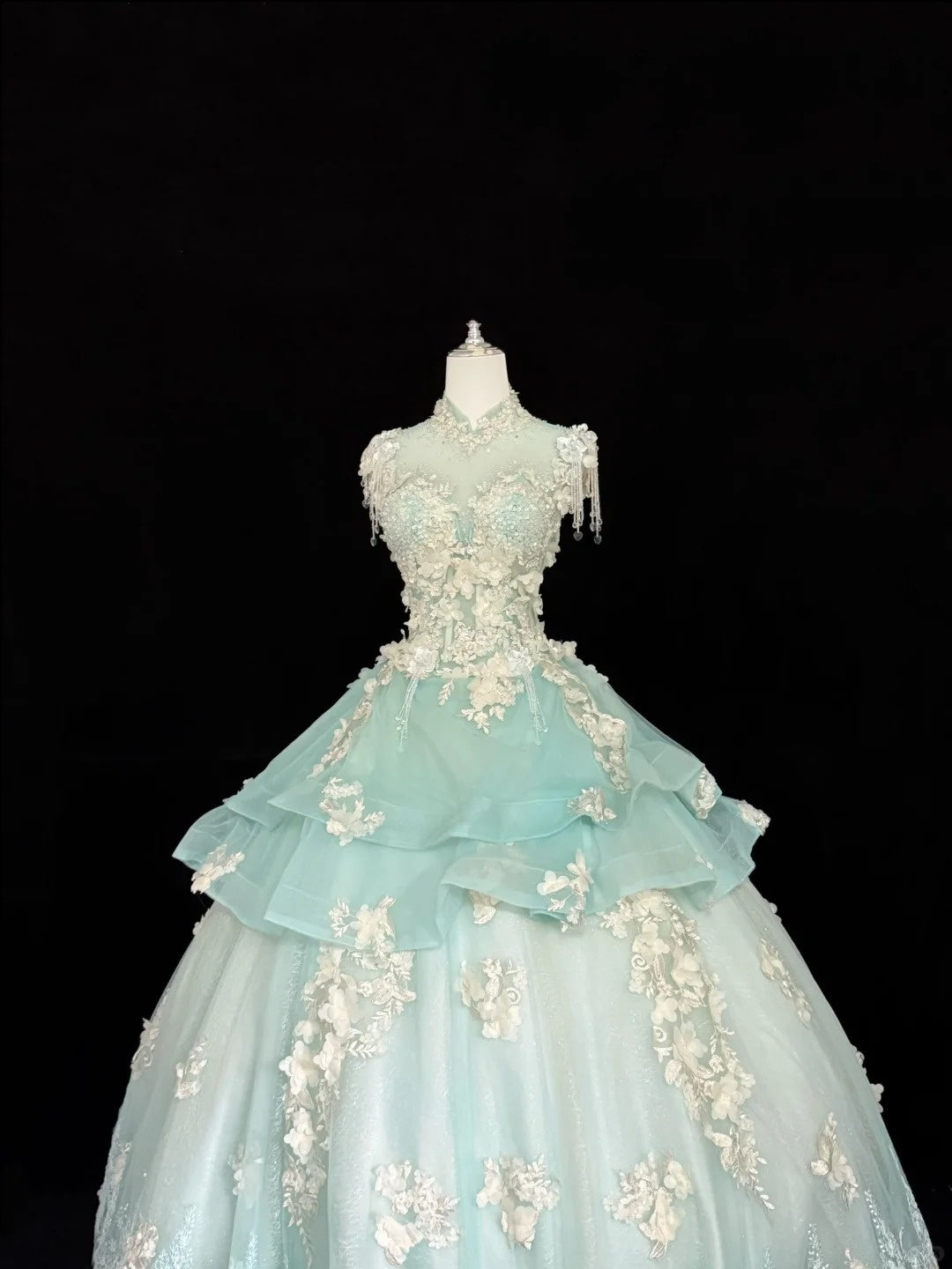 Sweet 16 Dresses Long Ball Gown Sweet Sixteen Long Birthday Dress High Neck Mint Green Tulle Formal Gown RC0281