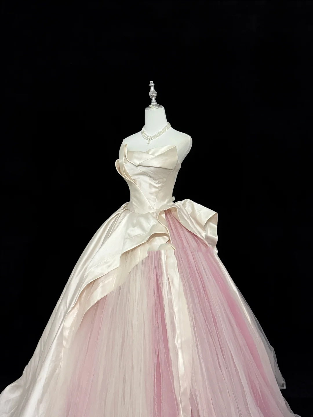 Cute Sweet 16 Dresses Long Ball Gown Strapless Pink Satin Tulle Formal Sweet Sixteen Birthday Gown RC0260